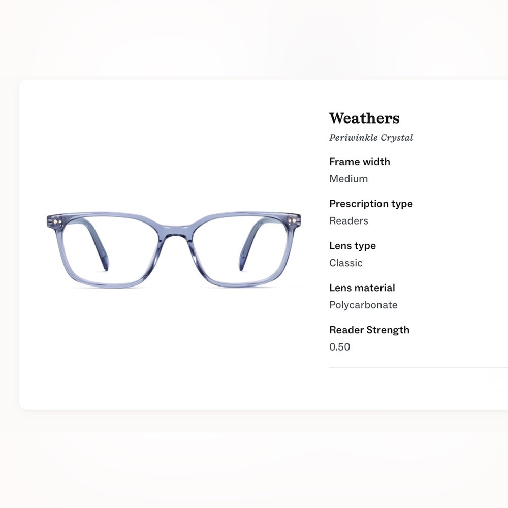 Warby Parker .50 readers periwinkle